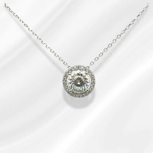 Classic Round Halo Necklace with 2ct Moissanite