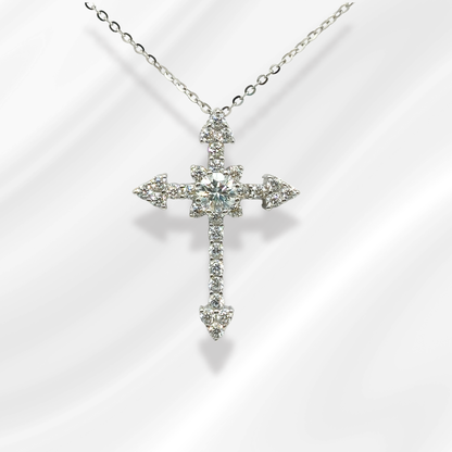 Cross Silver with Moissanite Necklace