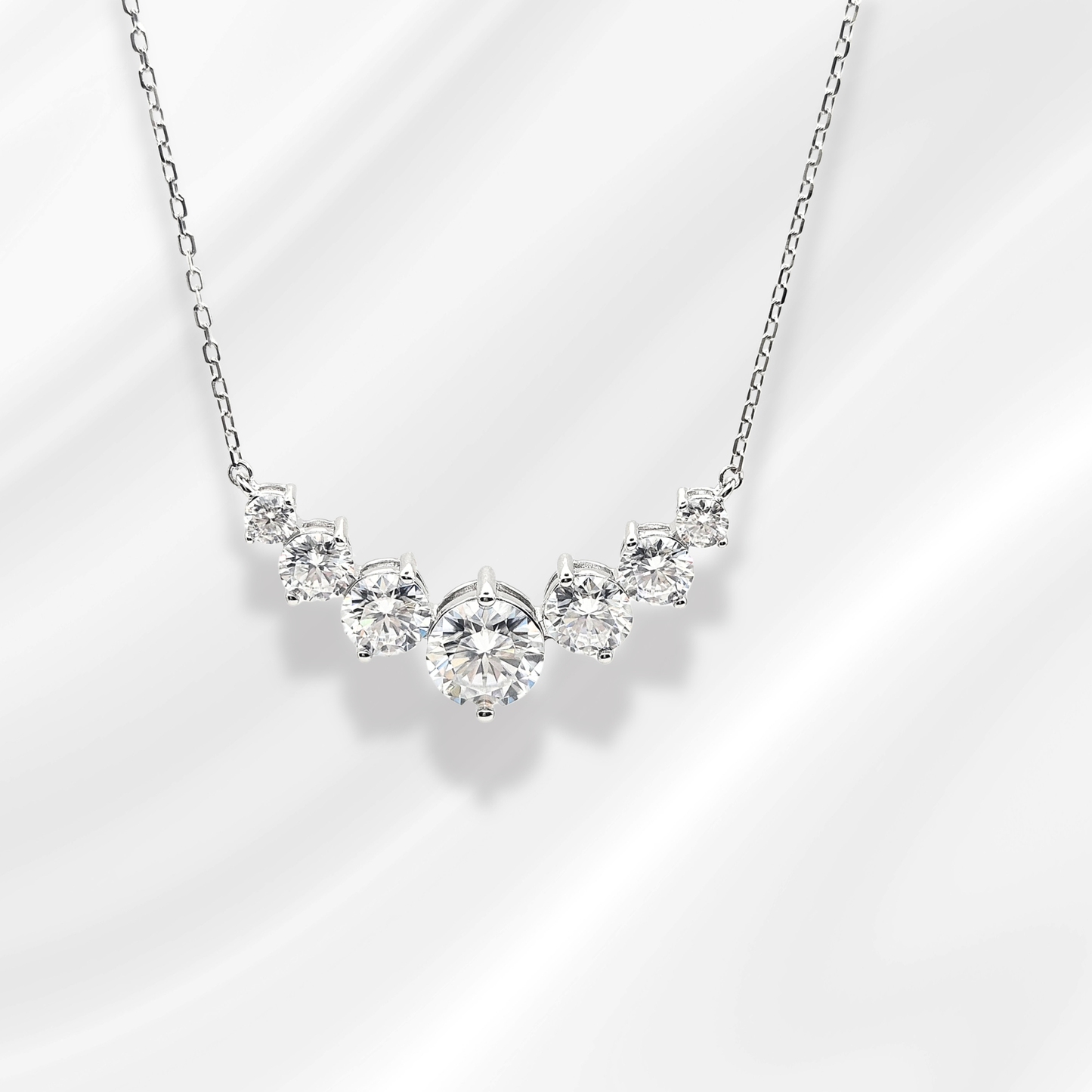 5ct Moissanite and Silver 7stone Necklace